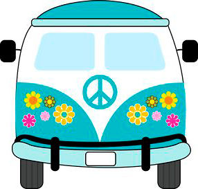 Dibujo frontal furgoneta hippie